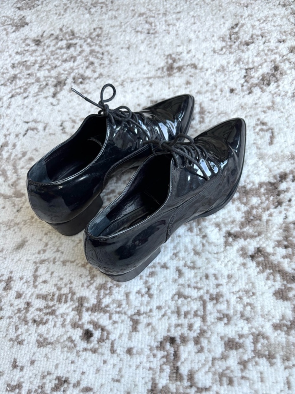 Baldinini Italy Made Pointed Black Patent Leather Oxford Lace-Up Shoes (Size 6) - Picture 5 of 10